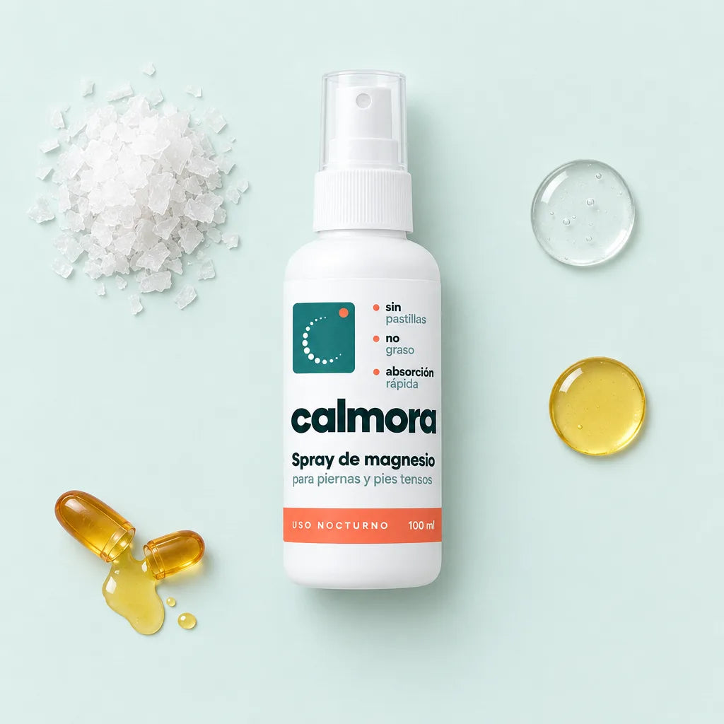 Frasco con escamas de magnesio, glicerina, aceite de ricino y vitamina E