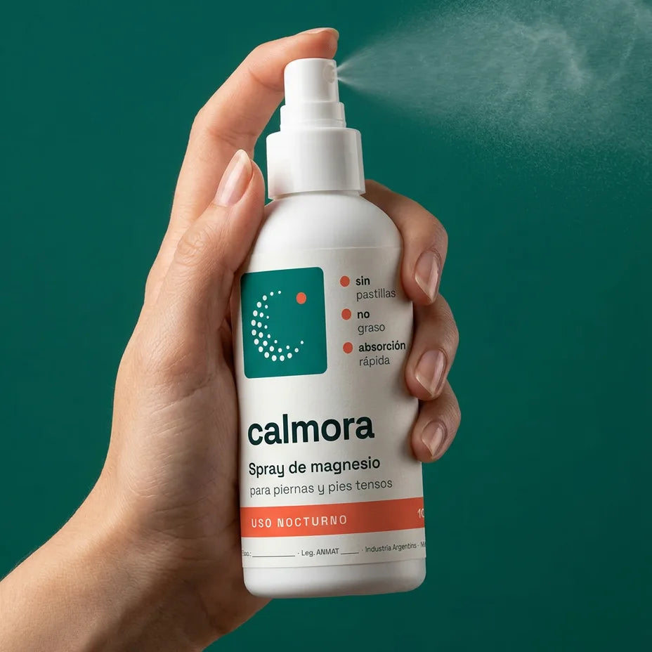 Frasco de Calmora sobre fondo verde